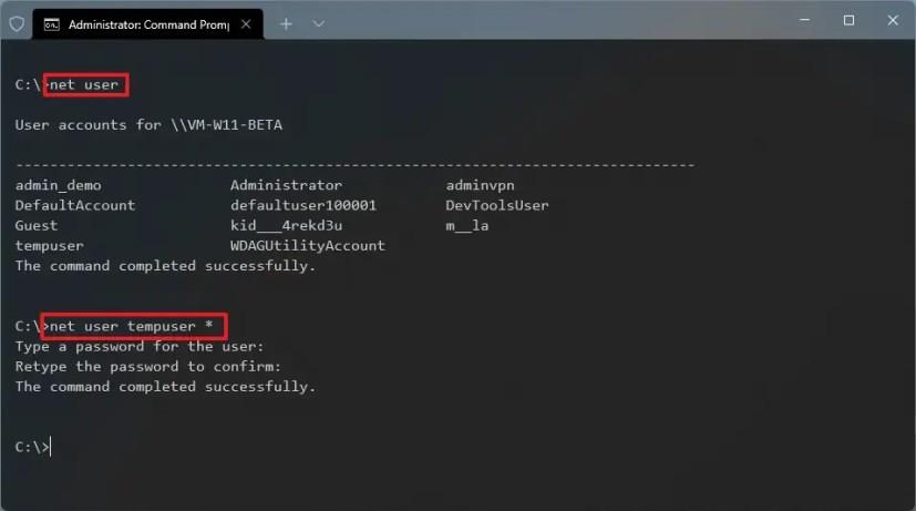 How to change password with Command Prompt on Windows 11