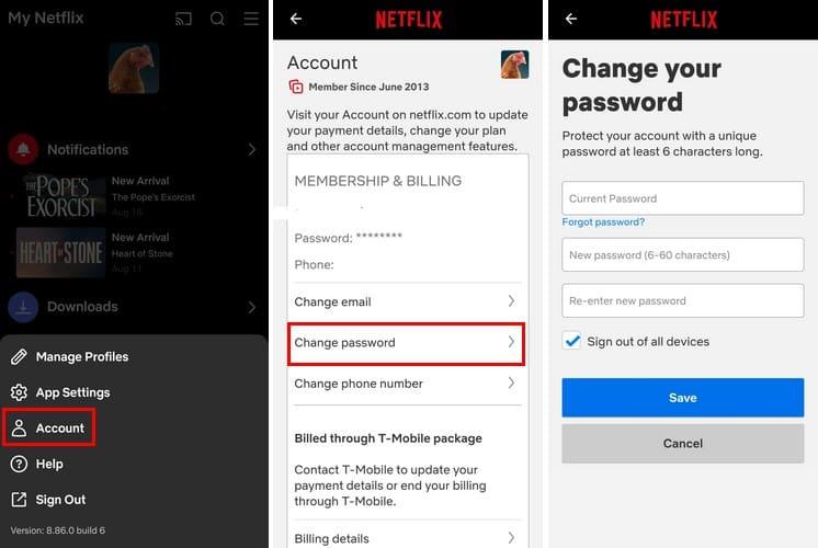 Netflix: изменить пароль