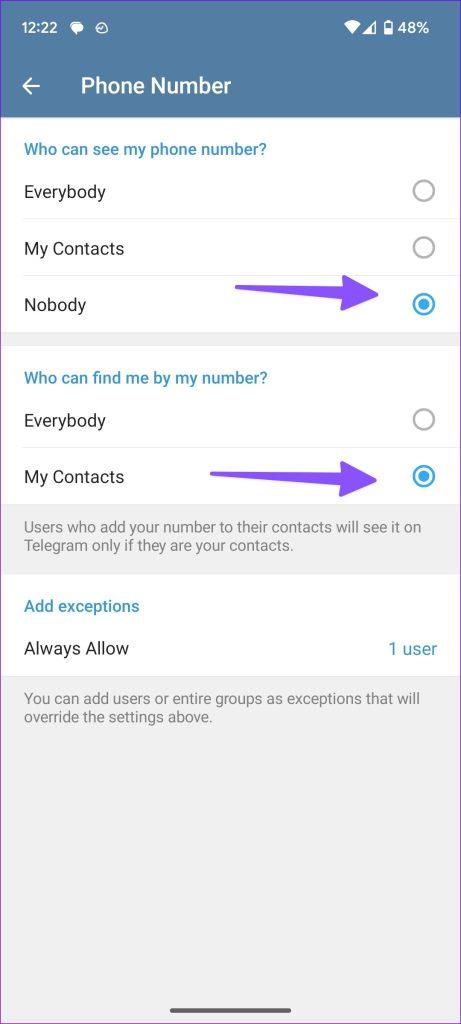 Telegramで自分の電話番号を隠す方法