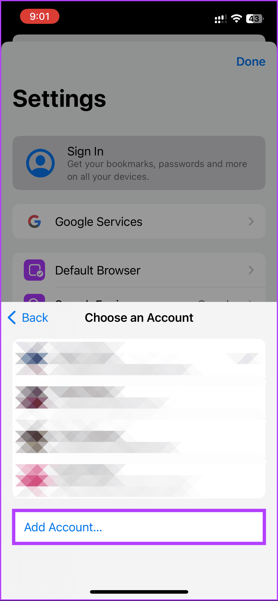 Como alternar contas do Google no Chrome para iOS, iPad e Android
