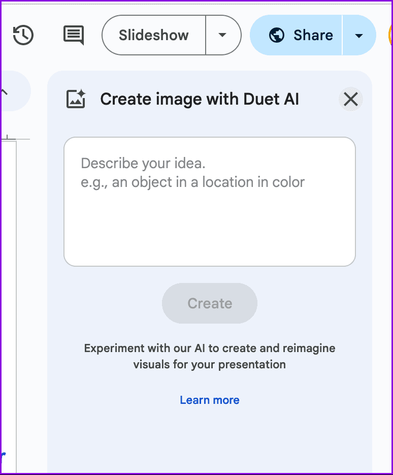 Como criar imagens com Duet AI no Apresentações Google