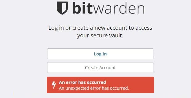 Bitwarden: Ocorreu um erro inesperado