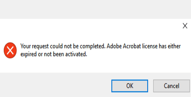 Adobe 라이선스가 만료되었거나 활성화되지 않았습니다.