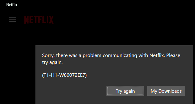 Risoluzione dei problemi di errore Netflix T1-H1