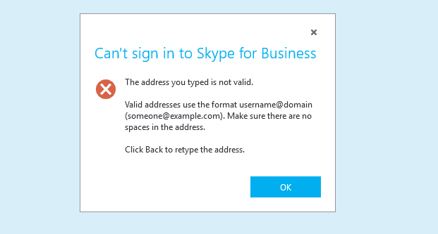 Skype：您輸入的地址無效