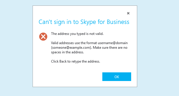 Skype: lindirizzo digitato non è valido