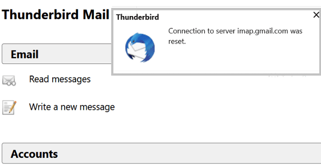 Thunderbird 오류: 서버에 대한 연결이 재설정되었습니다.