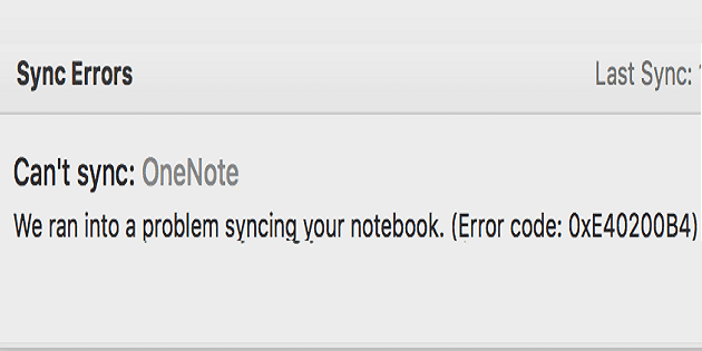 Solução de problemas de erro de sincronização do OneNote 0xE40200B4