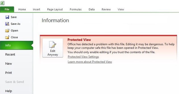 Excel: impossibile aprire questo file in visualizzazione protetta
