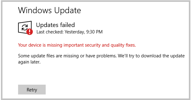 Windows 10: Auf dem Gerät fehlen wichtige Updates