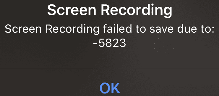 Falha ao salvar a gravação da tela corrigida devido a 5823