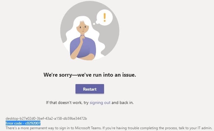 Como corrigir erro do Microsoft Teams c0292007