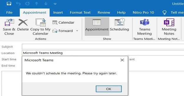 Team in Outlook: impossibile pianificare la riunione Schedule