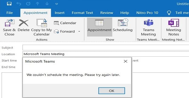 Teams w Outlooku: nie mogliśmy zaplanować spotkania
