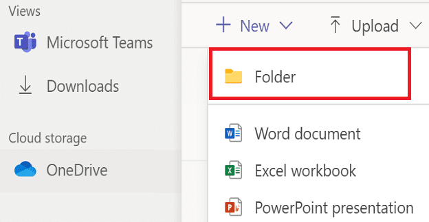 Microsoft Teams ファイルに新しいフォルダーを作成できません