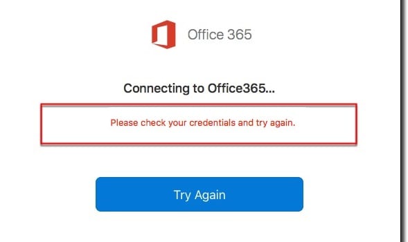 Office 365: Không thể xác thực thông tin đăng nhập của bạn