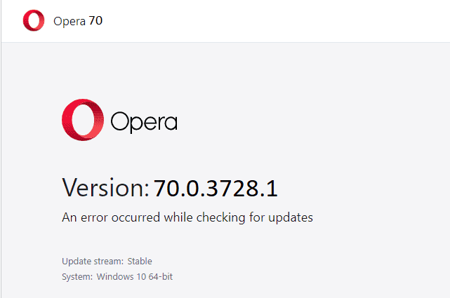 Solução de problemas de erros do Opera, verificando atualizações