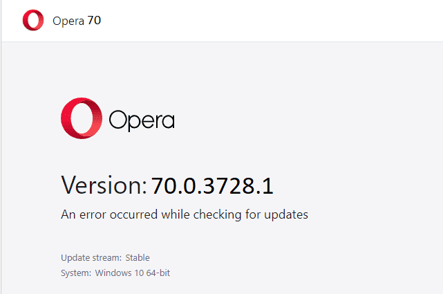 Risoluzione dei problemi di Opera Error Check for Updates