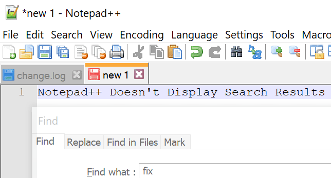 Risolto il problema con Notepad ++ che non mostra i risultati della ricerca