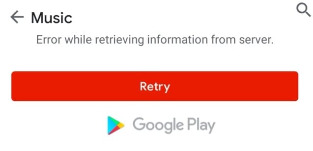 Błąd Muzyki Google Play podczas pobierania informacji z serwera