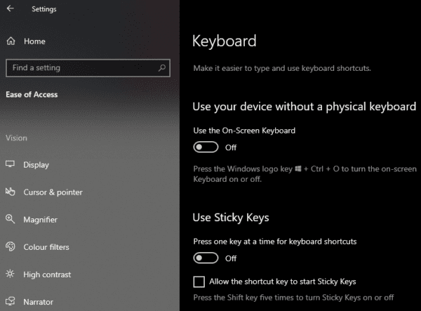 Windows 10: disabilita i tasti permanenti in modo permanente