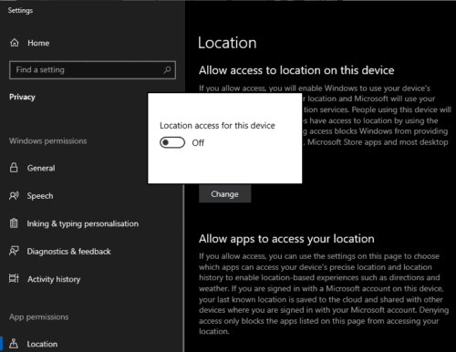 Windows 10: disabilita i servizi di localizzazione