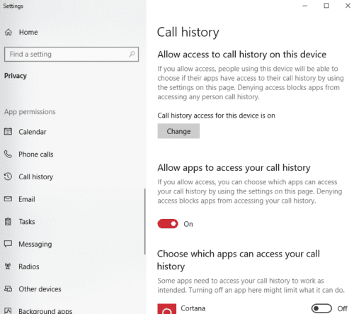 Windows 10: Zablokuj aplikacjom dostęp do historii połączeń