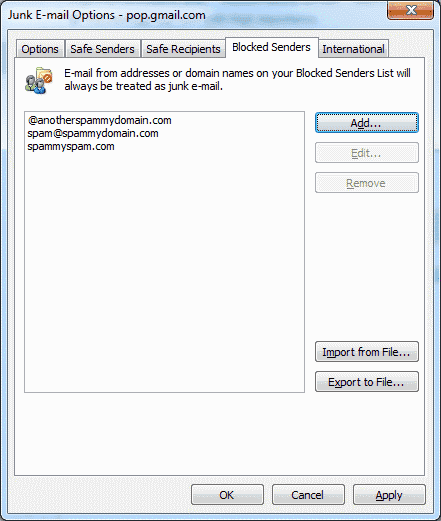 Outlook 2016 & 2013: บล็อกที่อยู่อีเมลและโดเมน