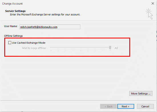 Outlook 2016: 캐시된 Exchange 모드 활성화 또는 비활성화