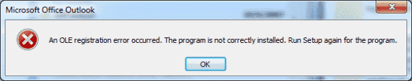Outlook: Lỗi “Đã xảy ra lỗi đăng ký OLE. Chương trình không được cài đặt đúng cách… ”