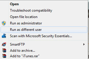 Windows: ative “Executar como usuário diferente”