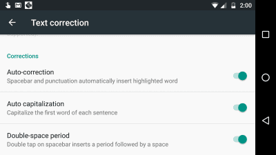 Android 8: disabilita la correzione automatica