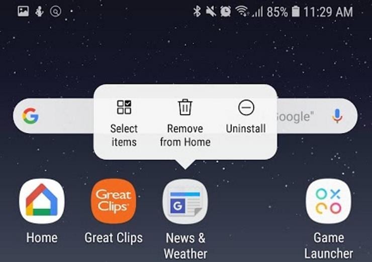Como remover o ícone da tela inicial do Galaxy S9