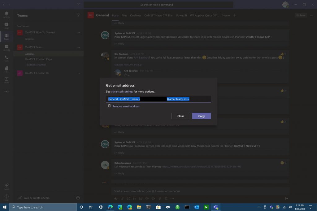 MicrosoftTeamsチャネルに電子メールを送信する方法