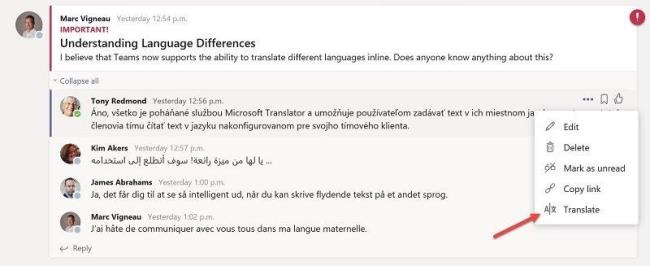 A tradução do bate-papo ajuda a melhorar a experiência do usuário final do Microsoft Teams