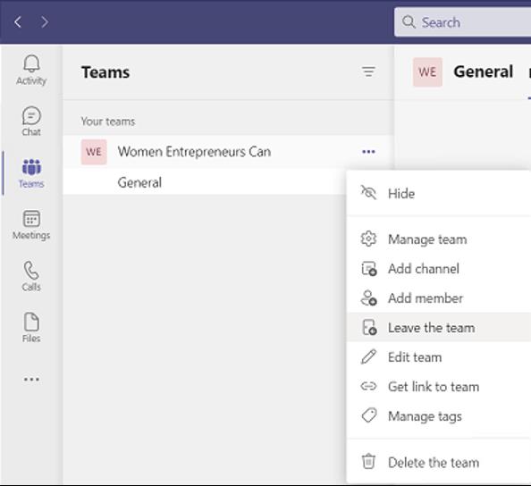 Quitter les canaux Microsoft Teams