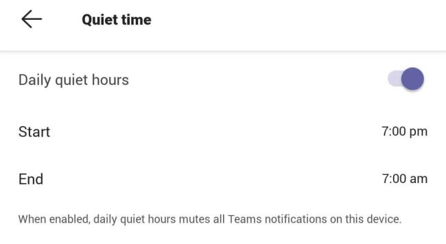 Sessiz zamanlar Microsoft Teams