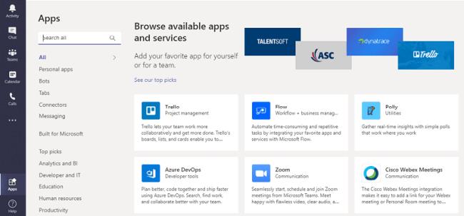 Microsoft Teams uygulama mağazası