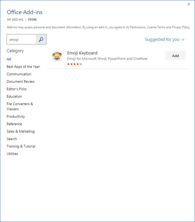 Adicionar suplementos do Office para teclado Emoji