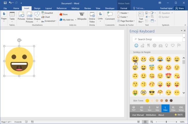 Masukkan Emoji ke Word menggunakan Papan Kekunci Emoji