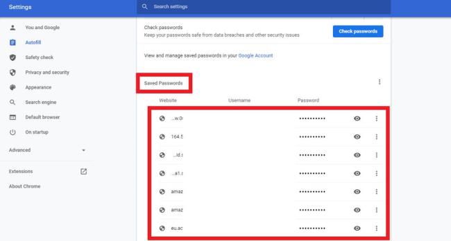 Google Chrome findet gespeicherte Passwörter