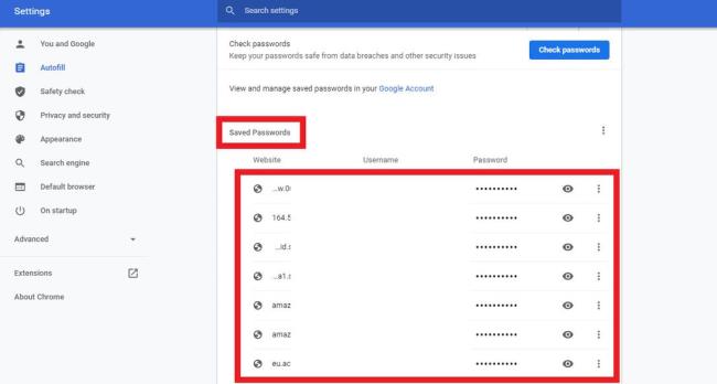 Google Chrome găsește parolele salvate