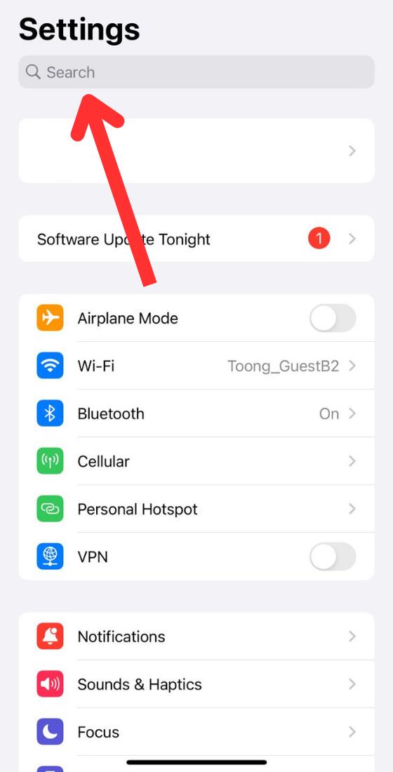 iOS スマートフォンの設定検索バー