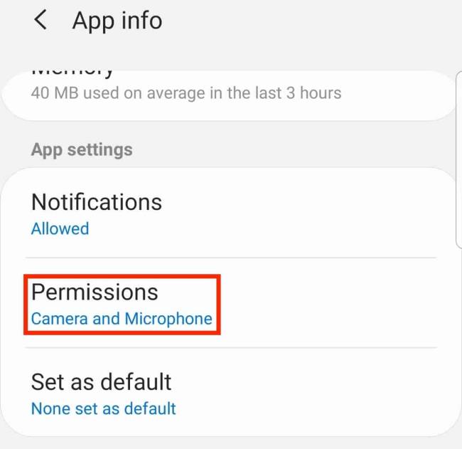 App Info Permissions pada peranti Android