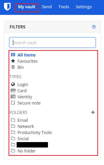 Bitwarden: come filtrare il tuo Vault