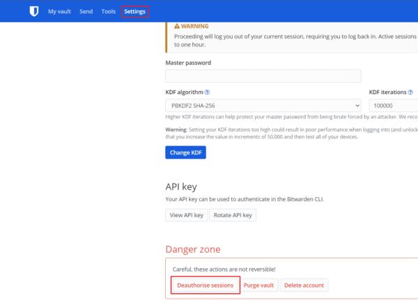 Bitwarden: كيفية إلغاء ترخيص جميع الجلسات