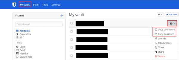 Bitwarden: So kopieren Sie den Benutzernamen und das Passwort eines Eintrags