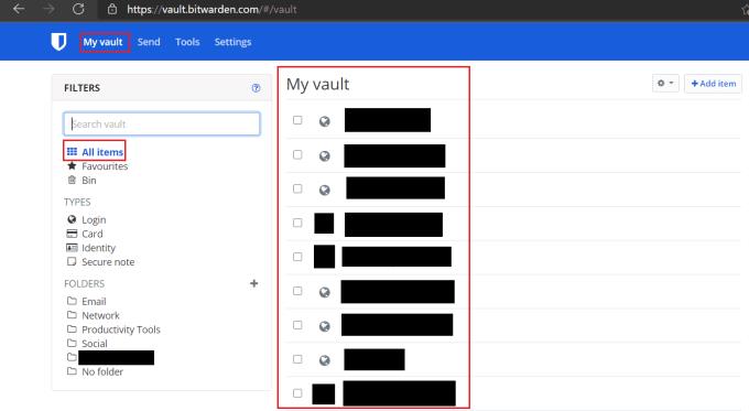 Bitwarden: как просмотреть полное хранилище