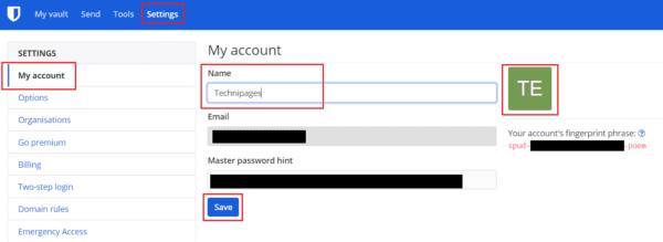Bitwarden: как изменить свое имя