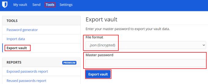 Bitwarden: چگونه طاق خود را صادر کنیم